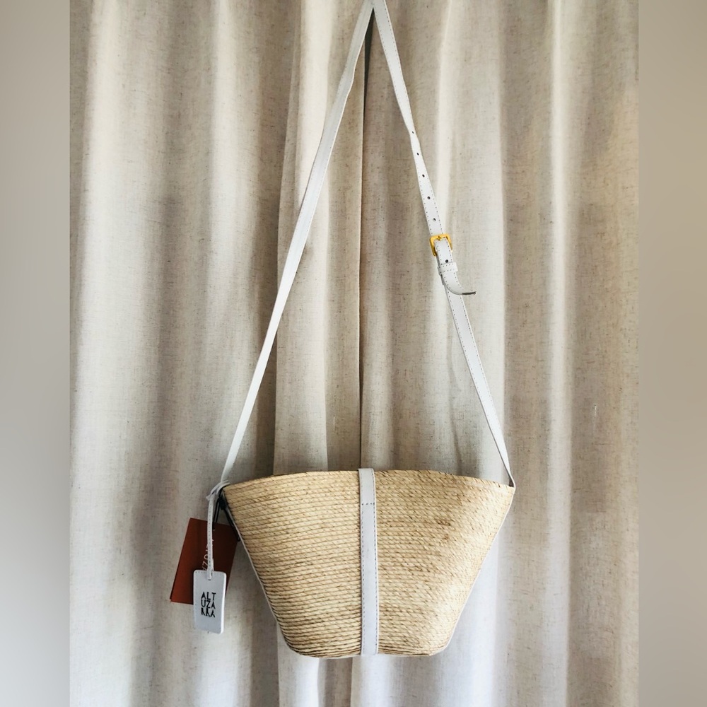 Altuzarra Straw Crossbody with White Leather Trim and Gold Buckle - Picture 5 of 8